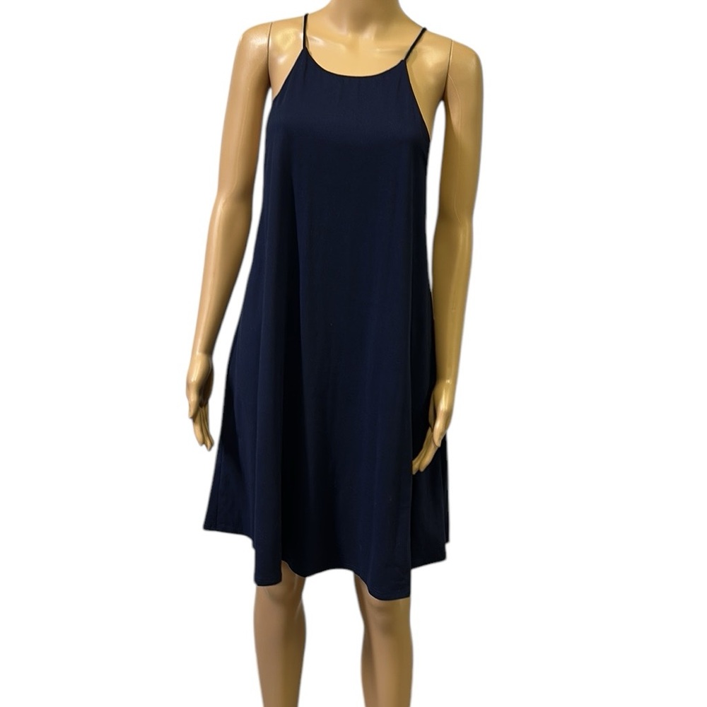 Navy Blue Adjustable Spaghetti Strap Sleeveless Lined Mini Dress Womens Large